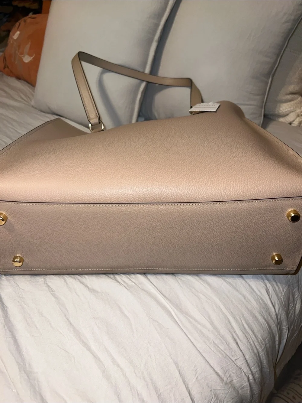 Coach Taupe Pebbled Leather Tote with Floral Charm